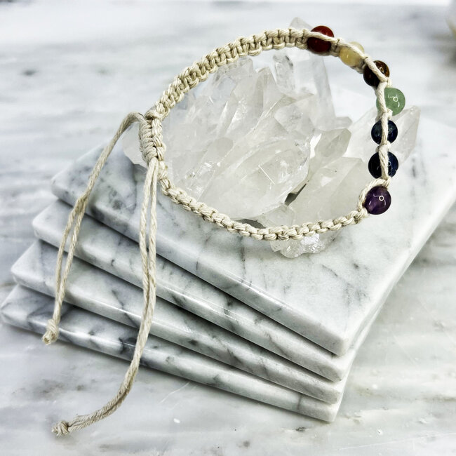 7 Seven Chakra Hemp Bracelets - Adjustable White Cream Off White
