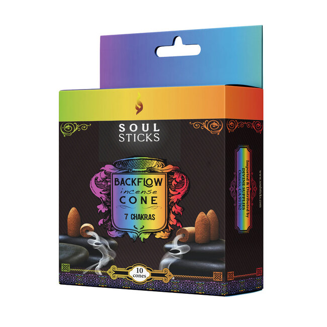 7 Seven Chakra Backflow Reverse Flow Incense Cones - 10 Cones Good Earth, Soul Sticks