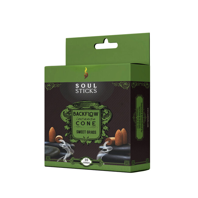 Sweetgrass Sweet Grass Backflow Reverse Flow Incense Cones -  10 Cones in Box - Good Earth Soul Sticks