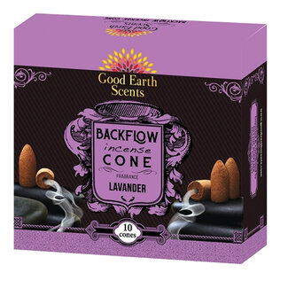 Lavender Backflow Reverse Flow Incense Cones - 10 Cones in Box - Good Earth Soul Sticks