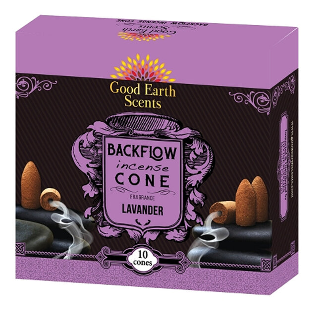 Lavender Backflow Reverse Flow Incense Cones - 10 Cones in Box - Good Earth Soul Sticks