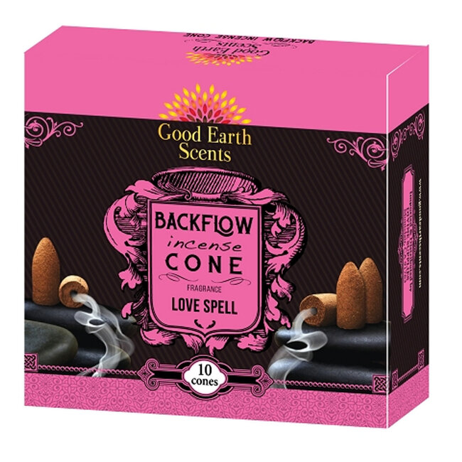 Love Spell Backflow Reverse Flow Incense Cones - 10 Cones Good Earth, Soul Sticks