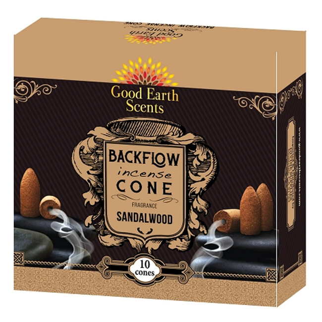 Sandalwood Backflow Reverse Flow Incense Cones - 10 Cones Good Earth/Soul Sticks