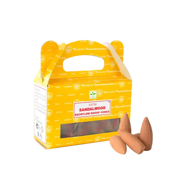 Sandalwood Backflow Reverse Flow Incense Cones - 24 Cones in Box - Satya