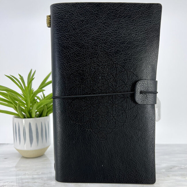 Seed of Life Chakra Journal Notebook - Black with Crystal Charm