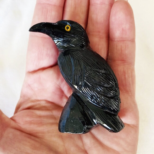 Black Onyx Raven Crow - Medium (2.5") Animal Carving