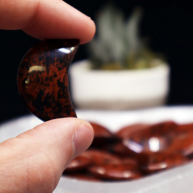 Mahogany Obsidian Crescent Moons - Medium