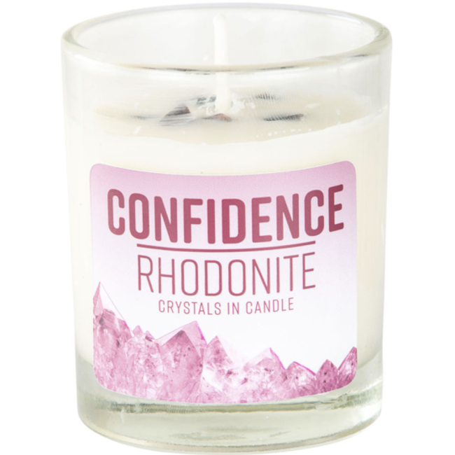 Confidence Rhodonite Votive Candle - Patchouli & Orange Essenital Oil 4 oz Soy Lead Free Wick