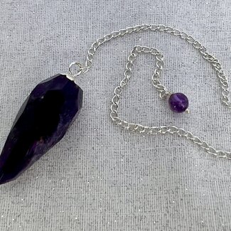 Amethyst Pendulum-Faceted Teardrop Dowsing Divination-Silver Chain-Crystal Gemstone