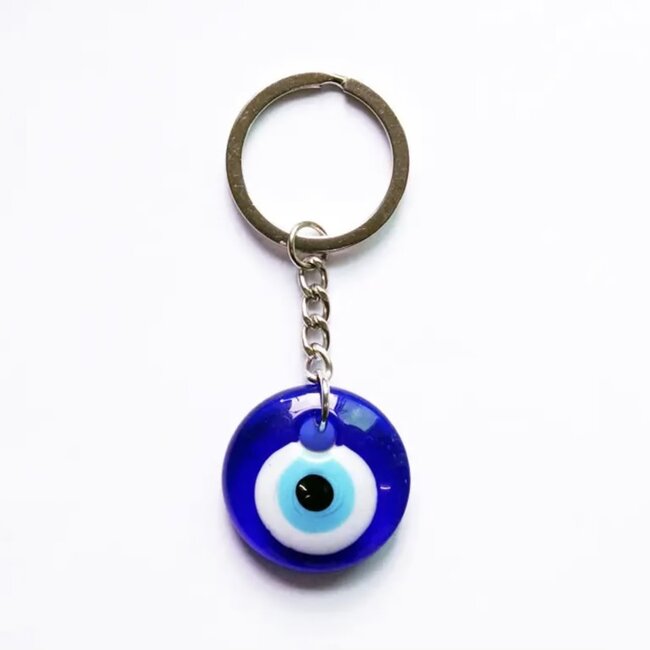 Evil Eye Keychains - Blue Round 3" Glass