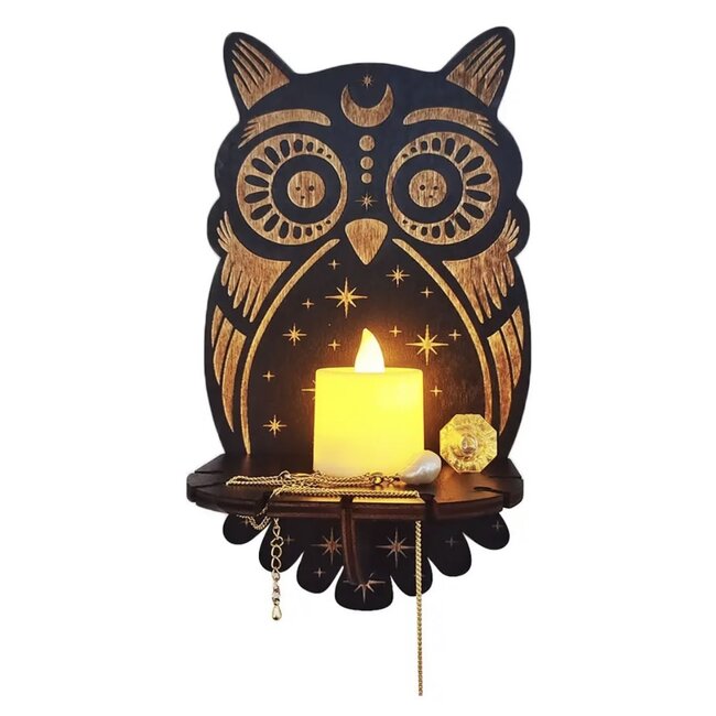 Wooden Owl Shelf - 9" Crystal Pendulum Candle