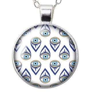 Evil Eye Necklaces - Multi Eye Blue Simple 24" Silver Plated - Round Glass