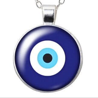 A2S2 Simple Lock & Blue Evil Eye Silver Color Chain Triple Layer