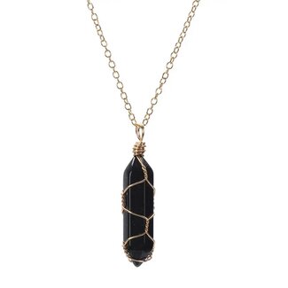Blue Sandstone Goldstone Necklace - Wire-Wrapped Point (Gold Plated) - 16-18" Adjustable