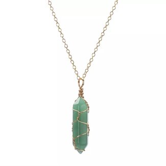 Green Aventurine Necklace - Wire-Wrapped Point (Gold Plated) - 16-18" Adjustable