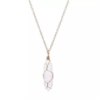 Clear Quartz Necklace - Wire-Wrapped Point (Gold Plated) - 16-18" Adjustable