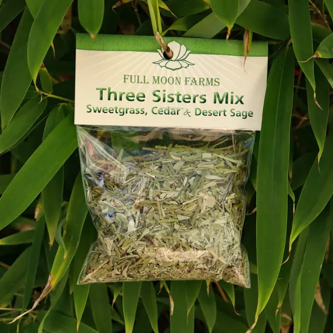 Three Sisters Loose Smudge Mix - Sweetgrass, Cedar & Sage - Smudge Herbs Full Moon Farms