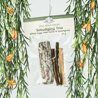 Smudge Trio- White Sage, Palo & Sweetgrass Stick -Full Moon Farms