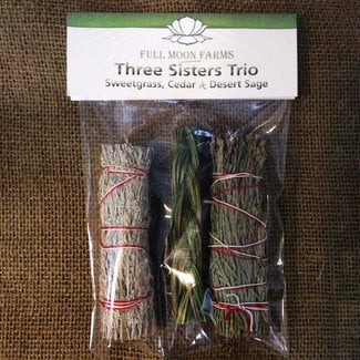 Three Sisters Trio – Sweetgrass, Cedar & Desert Sage Smudge Stick - Full Moon Farms