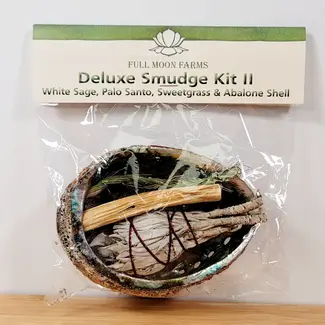 Deluxe Smudge Sage Kit Set 2 (Sage Palo Sweetgrass & Abalone Shell) - Full Moon Farms