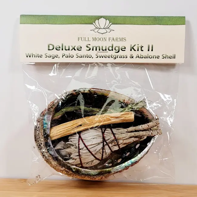 Deluxe Smudge Sage Kit 2 (Sage, Palo, Sweetgrass & Shell) -Full Moon Farms