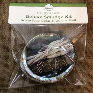 Deluxe Smudge Sage Kit Set 1 (Sage, Cedar & Abalone Shell) - Full Moon Farms