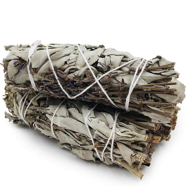 White Sage & Lavender Bundle Smudge Stick - 4" Good Safe Colored Dye on Lavender