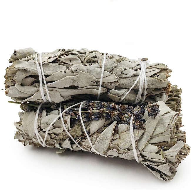 White Sage & Lavender Bundle Smudge Stick - 4" Good Safe Colored Dye on Lavender