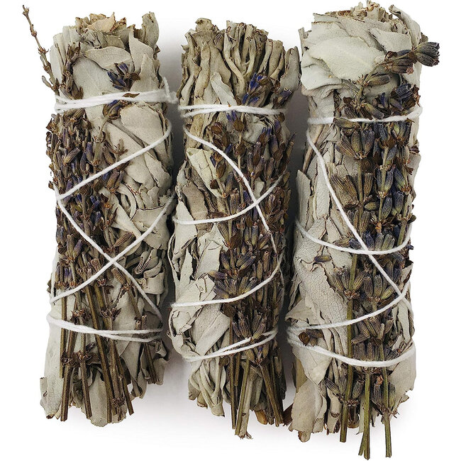 White Sage & Lavender Bundle Smudge Stick - 4" Good Safe Colored Dye on Lavender