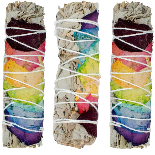 White Sage with Rose Petals Bundle Smudge Stick - 4"