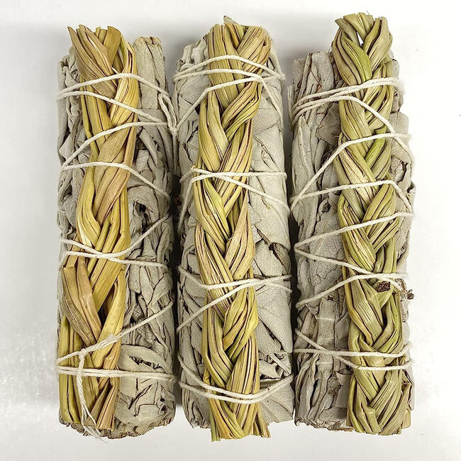 White Sage & Sweetgrass Bundle Smudge Stick - 4"