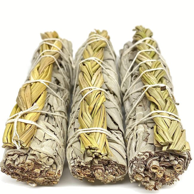 White Sage & Sweetgrass Bundle Smudge Stick - 4"