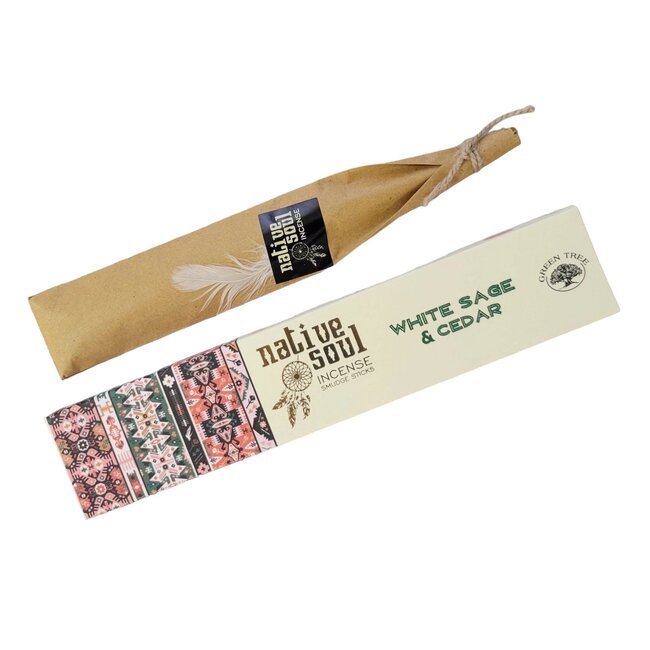 White Sage & Cedar Incense Sticks Smudge -12 Sticks in Box 15g - Native Soul