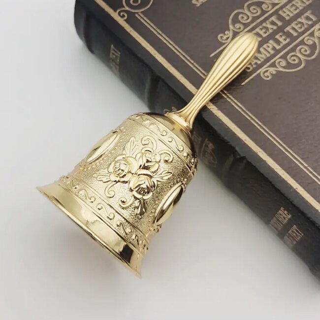 Gold Altar Bells Chimes - Deco 4.5" - Hand Call Ritual Clearing Sacred - Vintage Look