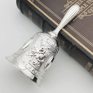 Silver Altar Bells Chimes - Deco 4.5" - Hand Call Ritual Clearing Sacred - Vintage Look