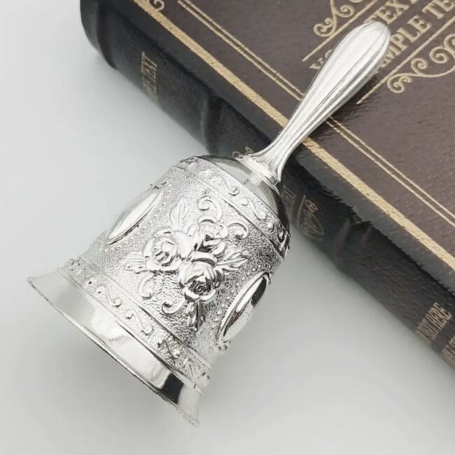 Silver Altar Bells Chimes - Deco 4.5" - Hand Call Ritual Clearing Sacred - Vintage Look