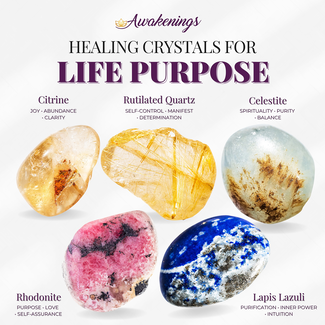 Life Purpose - Crystal Kits Set Bundle Pack Citrine Rutilated Quartz Celestite Rhodonite Lapis Lazuli