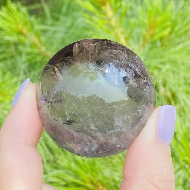 Clear Quartz with Chevron (Dream) Amethyst Inclusion Sphere Orb - 40mm