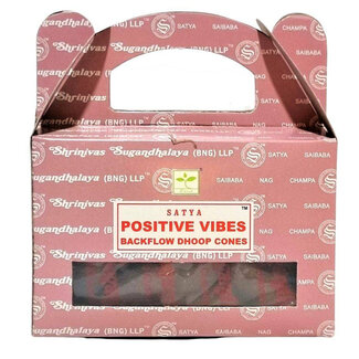 Positive Vibes Backflow Reverse Flow Incense (Dhoop) Cones - 24 Cones/Box Satya