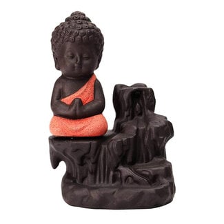 Backflow Reverse Flow Incense Cone Burner Holder - (Red Buddha Waterfall) Dark Clay Ceramic
