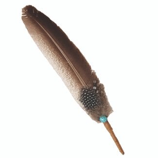 Dark Brown and Black Polka Dot Smudge/Sage Turkey Feather with Turquoise Bead (10-12")