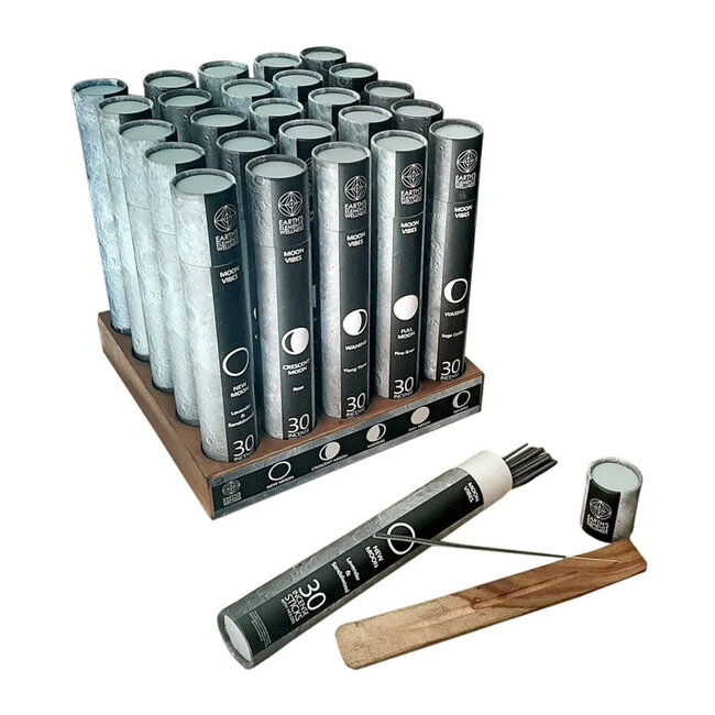 Crescent Moon Incense Sticks Set Kit (Rose) - 30 Sticks & Wood Sled Holder Burner - Earth's Elements Phases