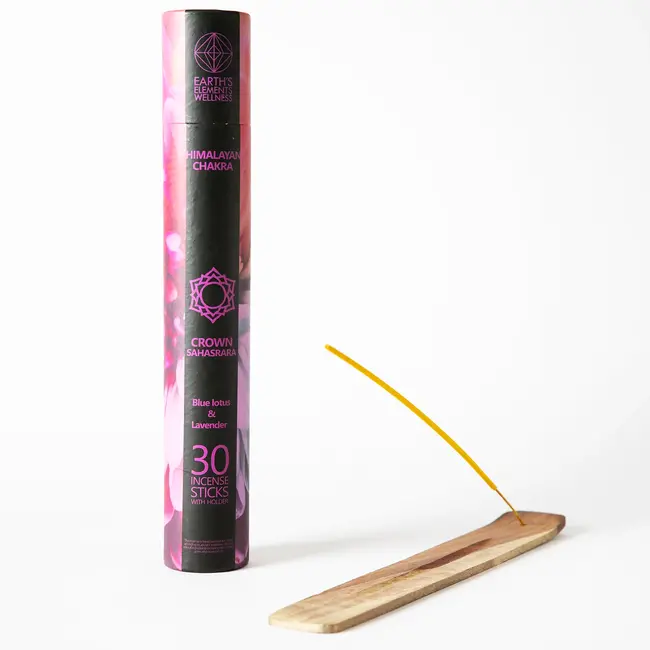 Crown Chakra Incense Sticks Set Kit - Blue Lotus & Lavender - 30 Sticks & Sled Holder Burner-Earth's Elements