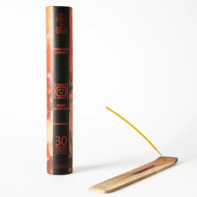 Root Chakra Incense Sticks Set Kit - Frankincense - 30 Sticks & Sled Holder Burner - Earth's Elements