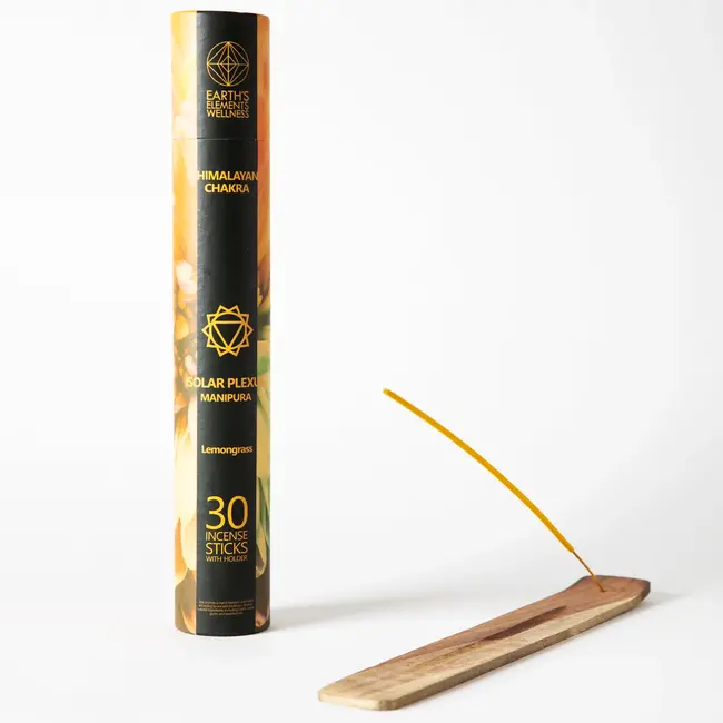 Solar Plexus Chakra Incense Sticks Set Kit  - Lemongrass Lemon Grass - 30 Sticks & Sled Holder Burner - Earth's Elements
