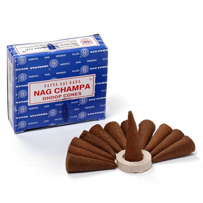Nag Champa Incense (Dhoop) Cones - 12 Cones in Box - Satya Sai Baba
