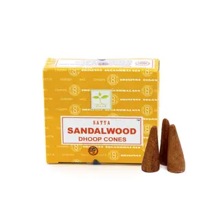 Sandalwood Incense (Dhoop) Cones - 12 Cones in Box - Satya