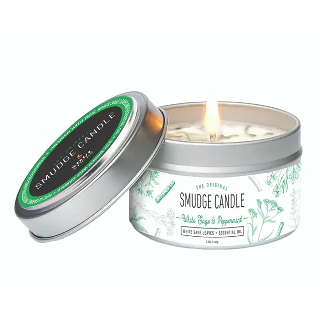 White Sage & Peppermint Smudge Candle - 3.5oz Tin Essential Oil