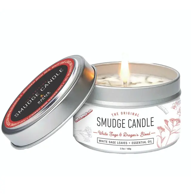 White Sage & Dragons Blood Smudge Candle - 3.5 oz Tin Essential Oil
