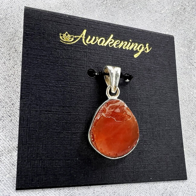 Carnelian Pendant - Teardrop Pear Rough Sterling Silver Rough Raw Natural